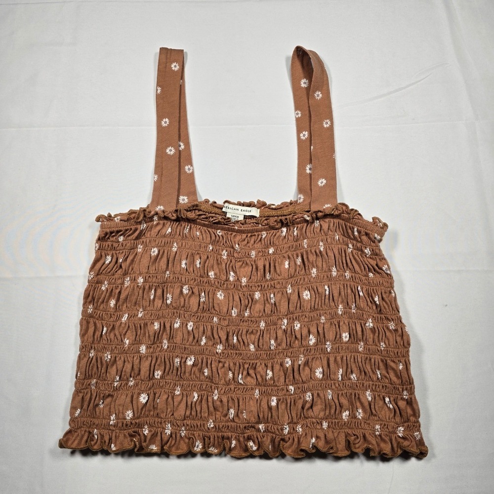 Cottagecore American Eagle Womens  Crop Top Brown Floral coquett dainty‎ Small